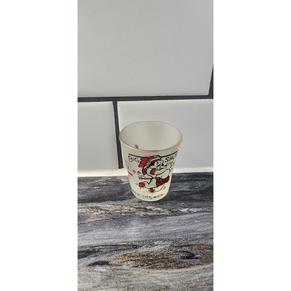 Vintage Shot Glass Native American Indian BIG SHOT LITTLE SHOT